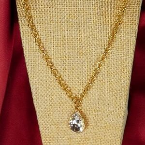 Gold Rolo Chain Necklace with Tear Drop Charm Iced Out Bling Mobwife Hip Hop 80s